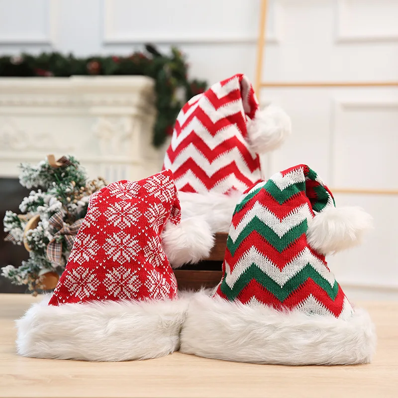 Decoration New Style Christmas Festival Beanies Hats Plush Knitted Santa Claus Hat Enlarged and Thickened Large Ball Cap