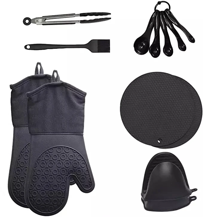 Oven Mitt Set Silicone Kitchen Accessories - Extra Large Bbq Gloves Waterproof Silicone Cooking Long Gloves