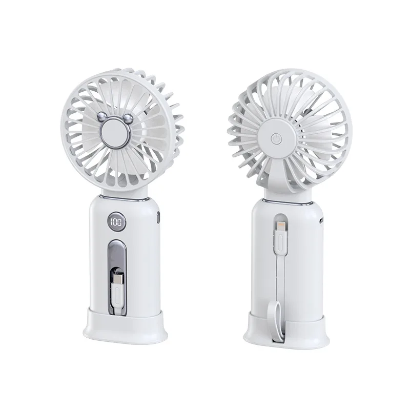2024 New 5000/10000mah  Portable Built-in Dual Cable 2 in 1 Power Bank with Detachable 3 Speed Adjustable Fan 22.5W Fast Charger