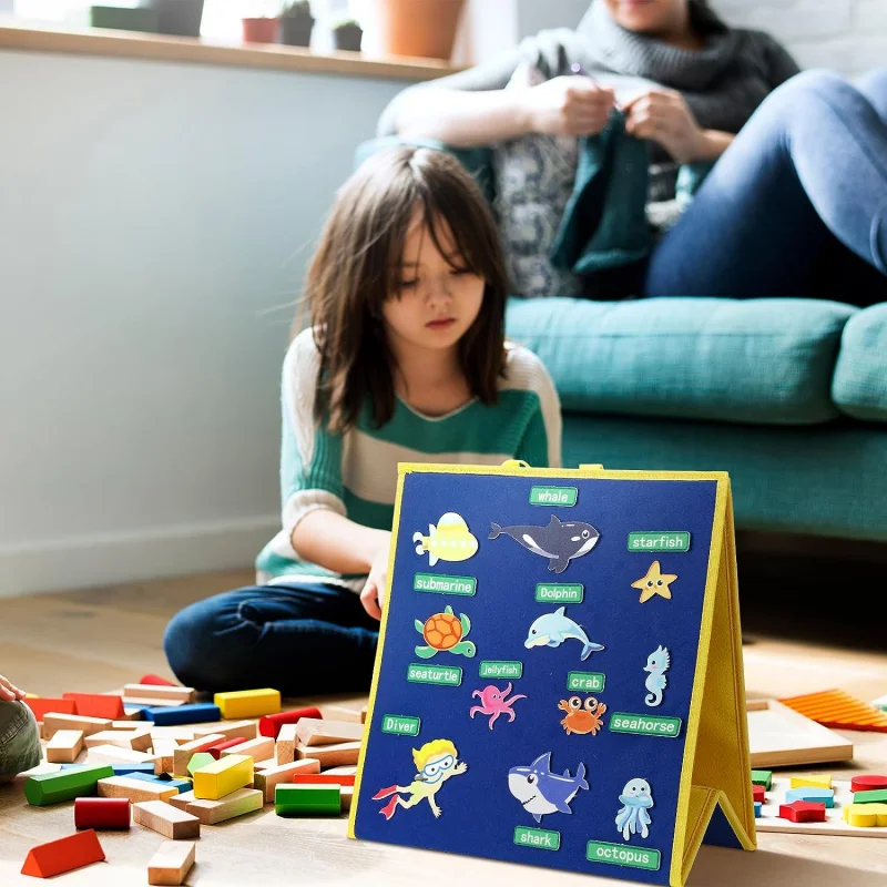 Folding Felt Board and Felt Flannel Board Pieces Sets, Jungle Ocean Farm Animal Felt parts