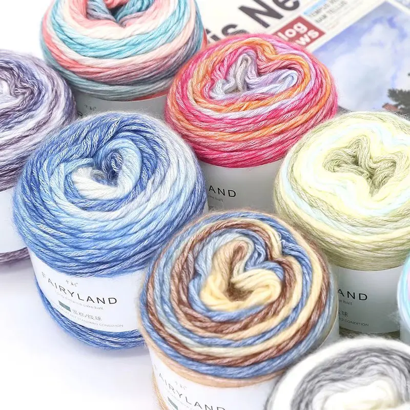 Wholesale  Popular High Quality 100g 1164 Ball Rainbow Cake Milk Acrylic Cotton Blended Yarn for Hand Knitting