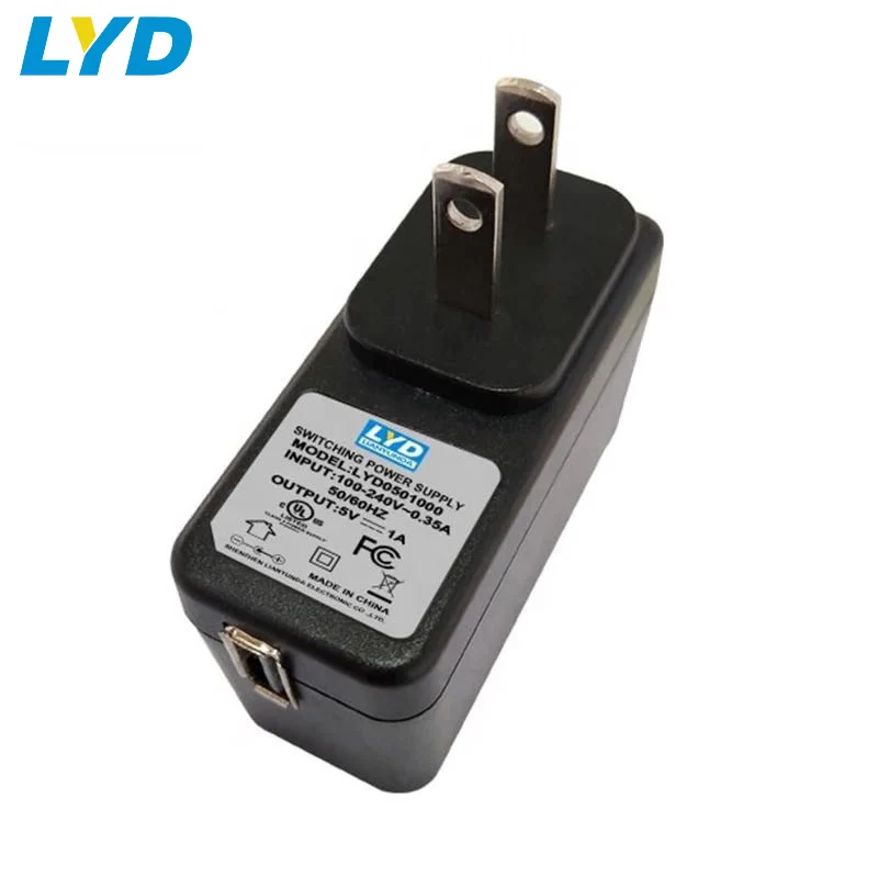 Level VI AC DC power 5v 1a adapter wall mount plug with US
