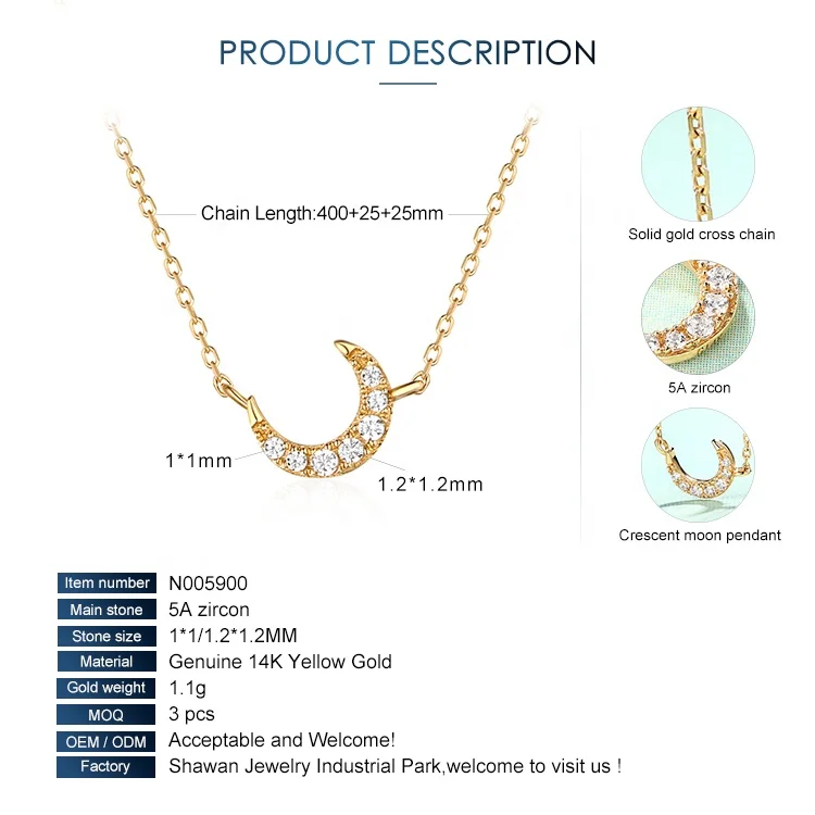 Factory gold jewelry AU585 100% real 14k solid gold necklace chain