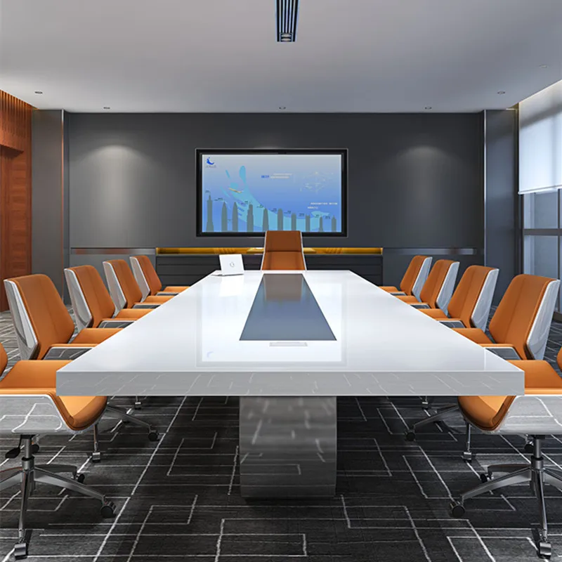 Большой офисный стол для конференций длинный простой современный прямоугольный конференц-зала с белой краской и стул