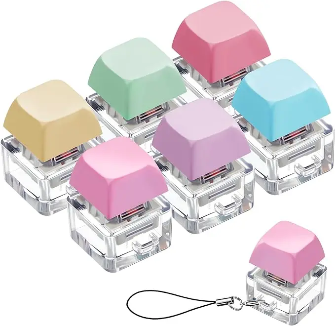 6pcs Keyboard Fidget Keychain with LED Light Keyboard Decompressiion Toys Fidget Button for Adult Gifts to Pass the Time