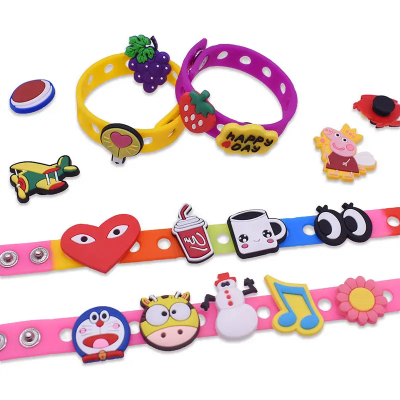 New Arrival Custom Cartoon Soft Pvc Rubber Charm Silicone Wristband Bracelet With Charms