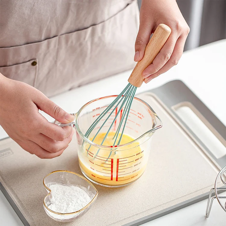Kingwise Wholesale High Quality Baking Cooking Tools Manual Silicone 10 Inch Whisk Egg Beater With Wood Handle