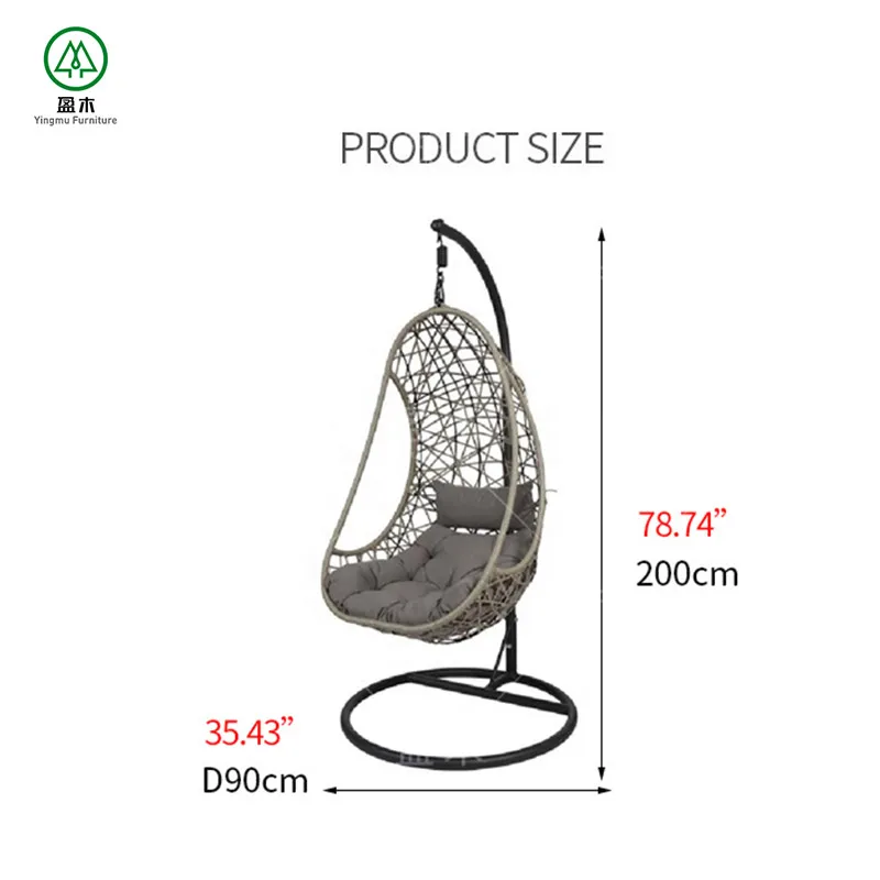 European hanging pod chair patio hanging rattan swing egg chair with stand outdoor swing chair