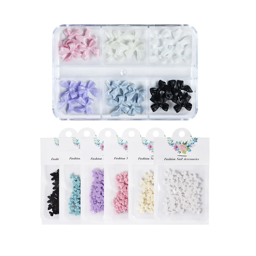 Black White Pink Violet Colorful Ribbon Bow Japanese Korean Jewelry Accessories Press On Nail Charms