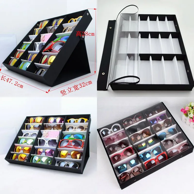 2020 Luxurious 18 pcs Clear PU Cover Storage box for Eyewear Sunglasses Display Stand