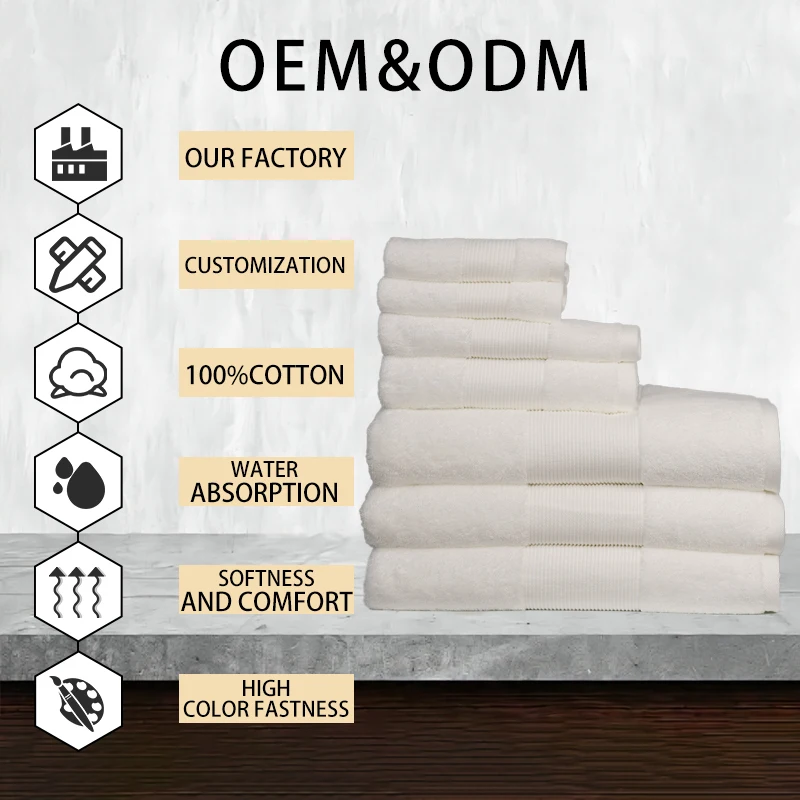 Customized 100% cotton hotel bath Towel set Wholesale high quality white Embroidered logo square Towels Face Towel