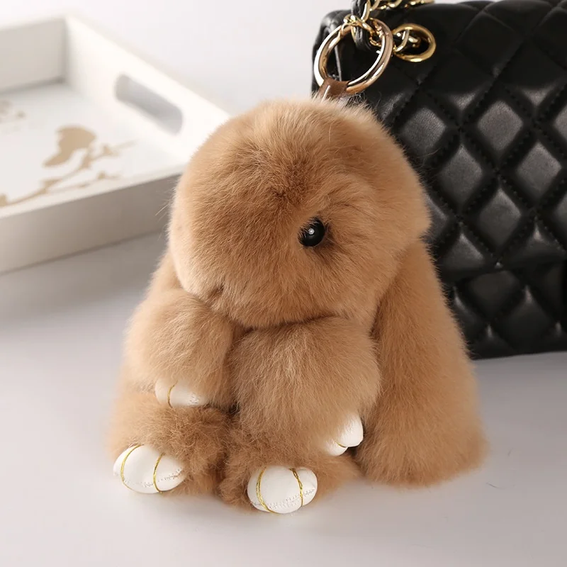 Bunny Rabbit Fur Key Chains Bag Toys Doll Fluffy Pom Pom Keyrings Bunny Keychain