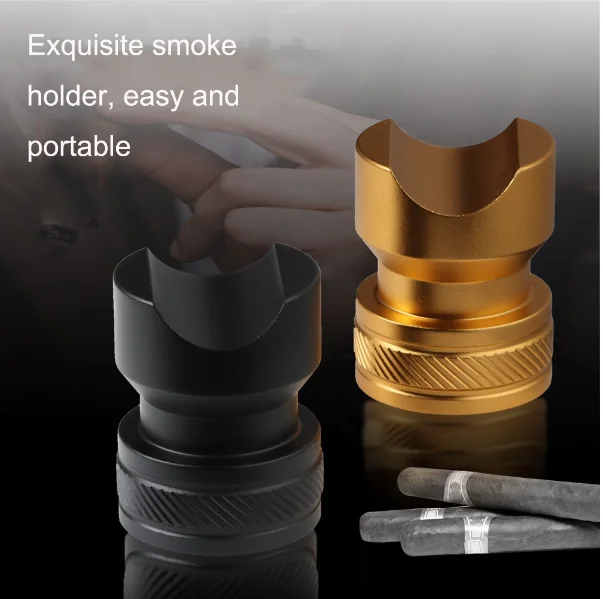 Custom Logo Printed Gold Black Portable Cigar Stand Stainless Steel Blade Cigar Holder Durable Metal Smoking Cigars