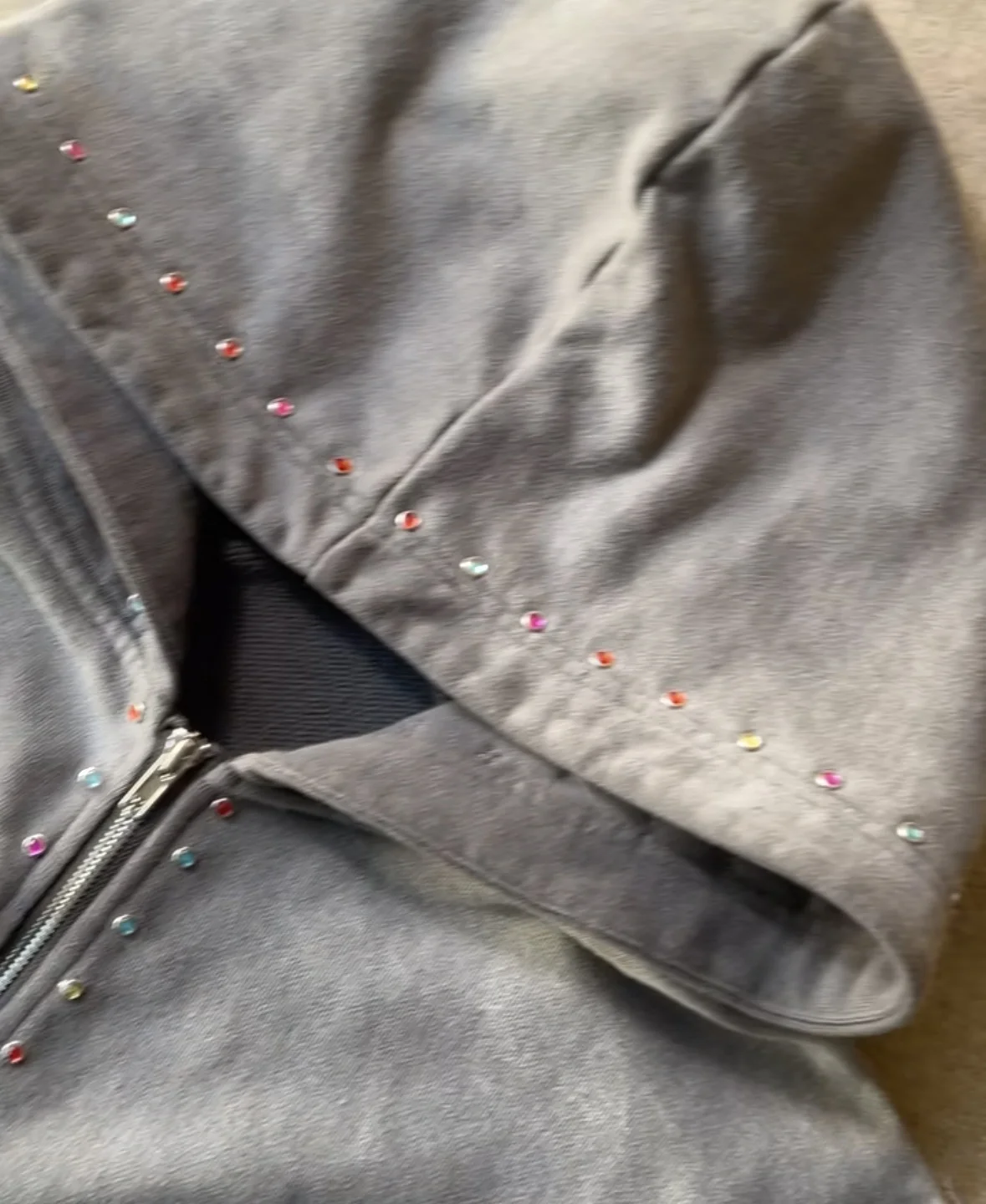 High quality 100% cotton black acid washed Rhinestone Zip Up hoodie High Street Wear Washing old sweater vintage hoodie