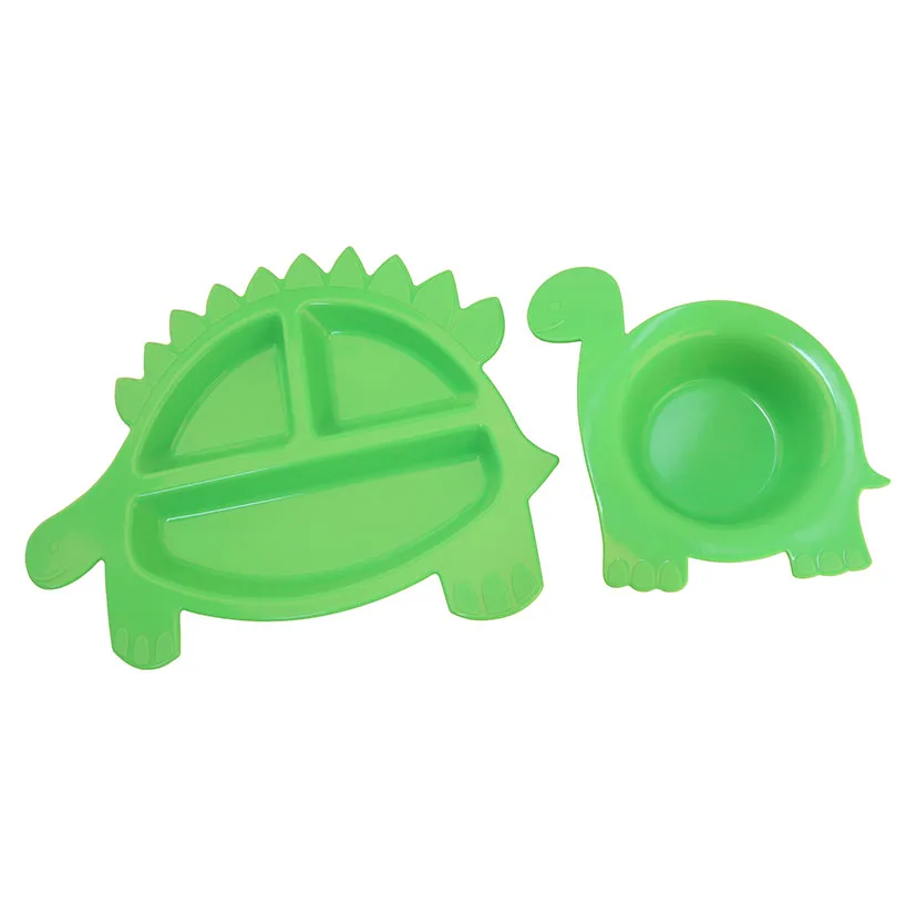 Modern Design Silicone Baby Complementary Food and Dinner Plate Dinosaur Suction Cup One-Piece Divided Cell Easy to Clean