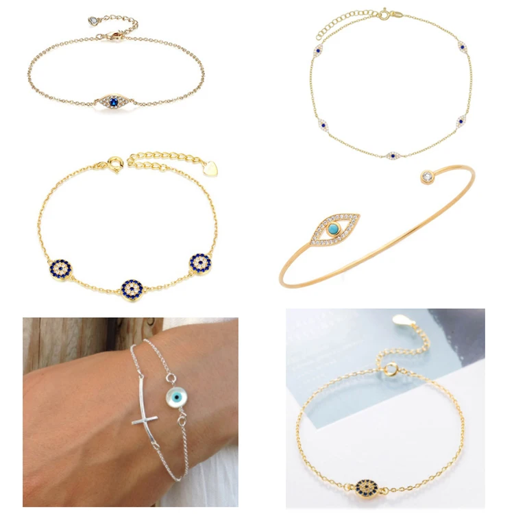 Trendy 925 Sterling Silver Good Luck Evil Eye Rings Gold Plated Jewellery