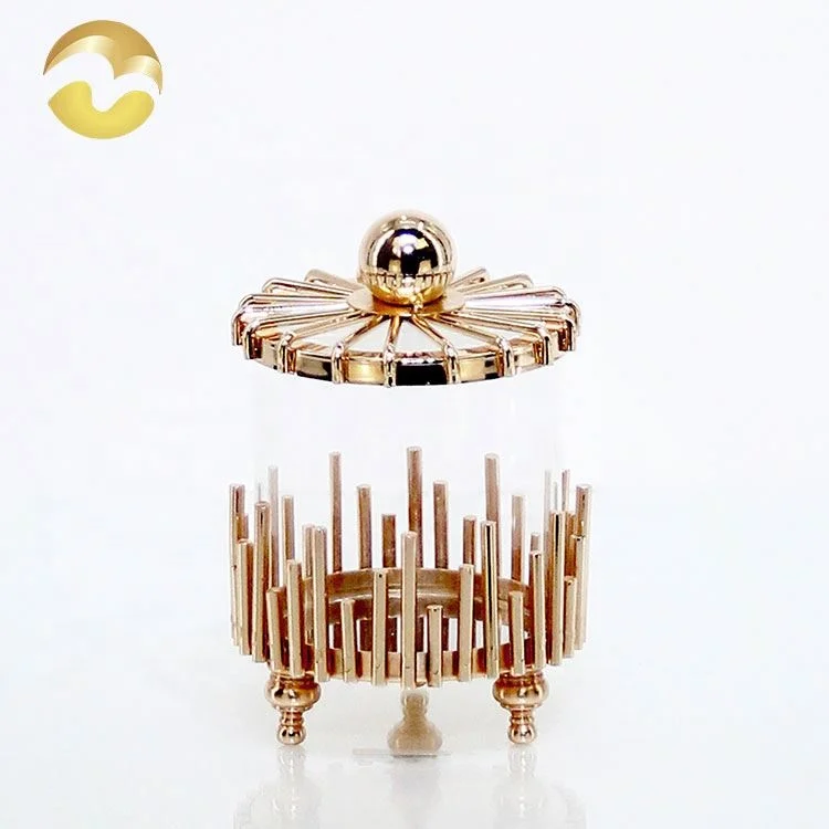 Low price iron&glass gold storage storage jar small