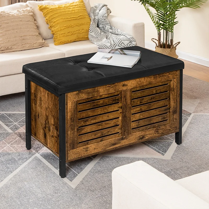Lift Top Storage Chest Organizer with Safety Hinge, Storage Bench with Padded Seat, Shoe Bench