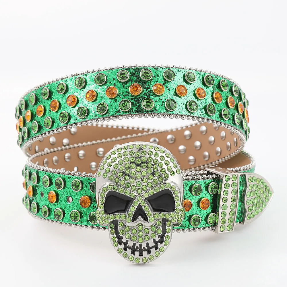 Wholesale Western Crystal Belt Punk Riveted Rhinestone Belt Gothic Skeleton Rhinestone Skull Belt Men Punk Fashion
