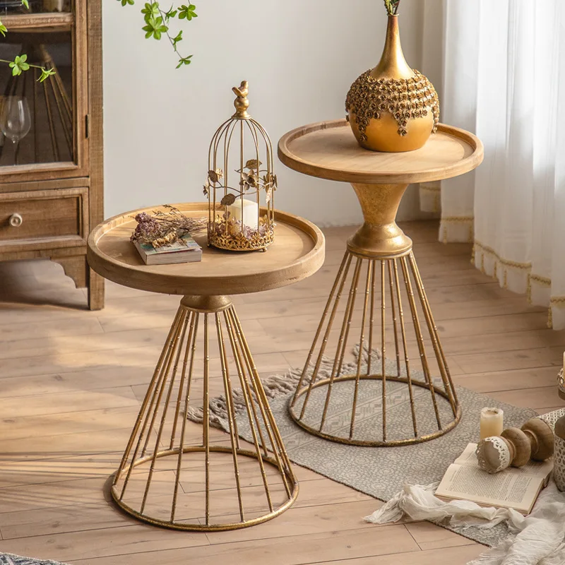 Nordic Iron Coffee Table Steel Side Round Sofa Table Canteen Wood Round Recycled Pine Dining Coffee Table