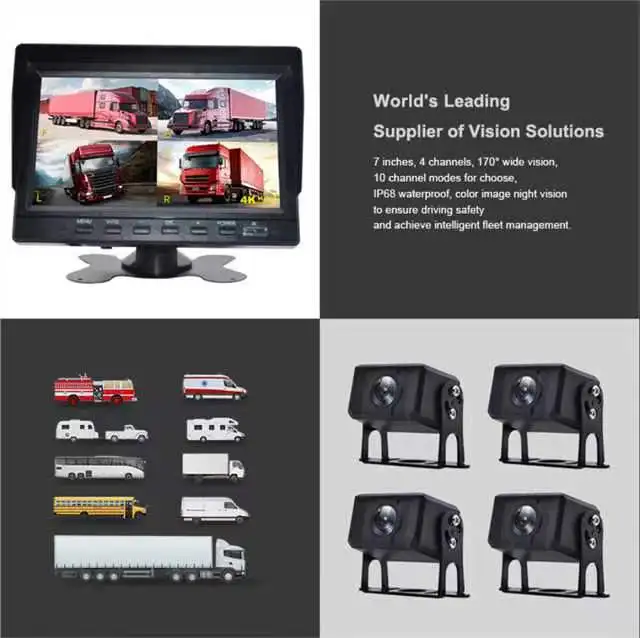 Heavy Truck DVR Monitor 4 Channel 7Inch Screen with 4pcs Camera  Kits CCTV Rear View Monitor Car Bus IR Night