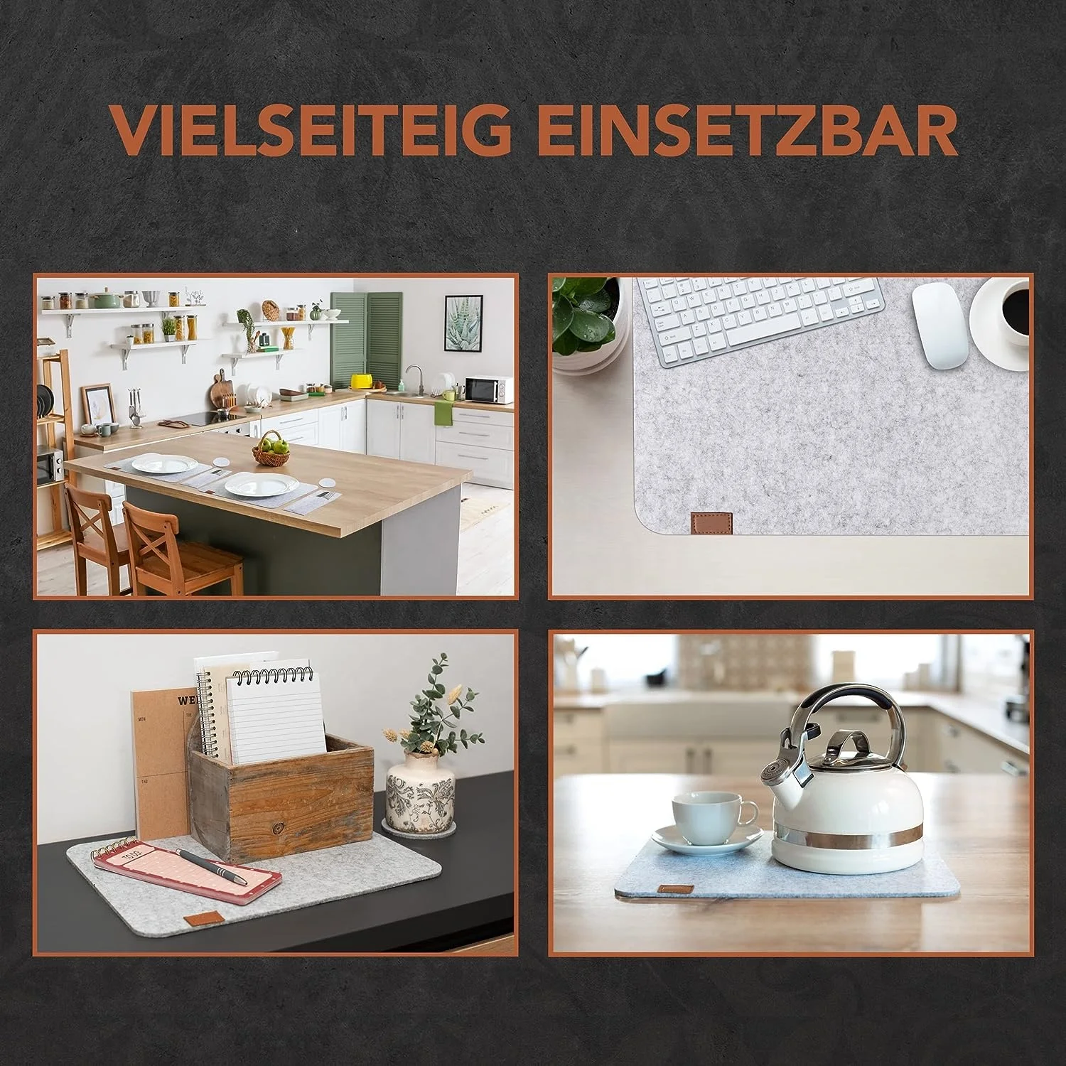 19 Pack Light Grey Felt Zip Pocket Packed Rectangle Felt Placemats with Round Felt Coasters and Cutlery Bag for Dining Table