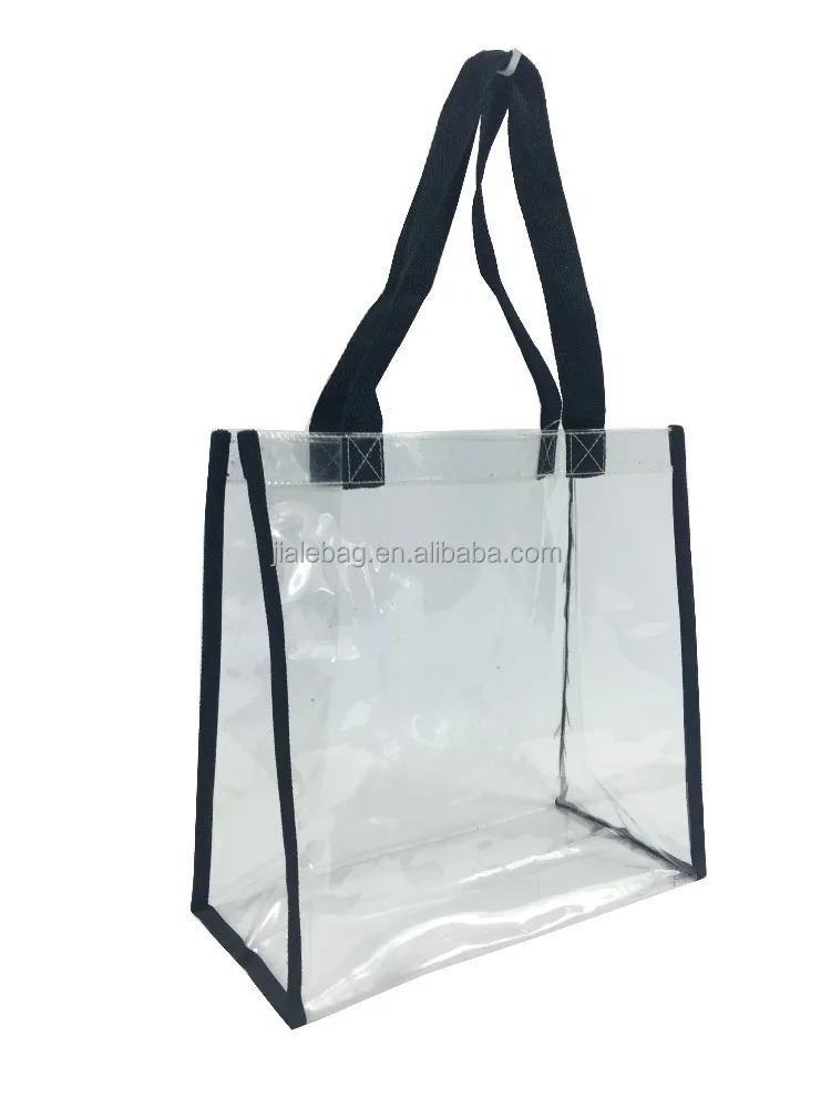 New design clear pvc shopping bag with long handle