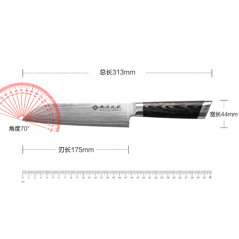  8 inch professional VG-10 steel Damascus kitchen Santoku knife with non slip Pakka wooden