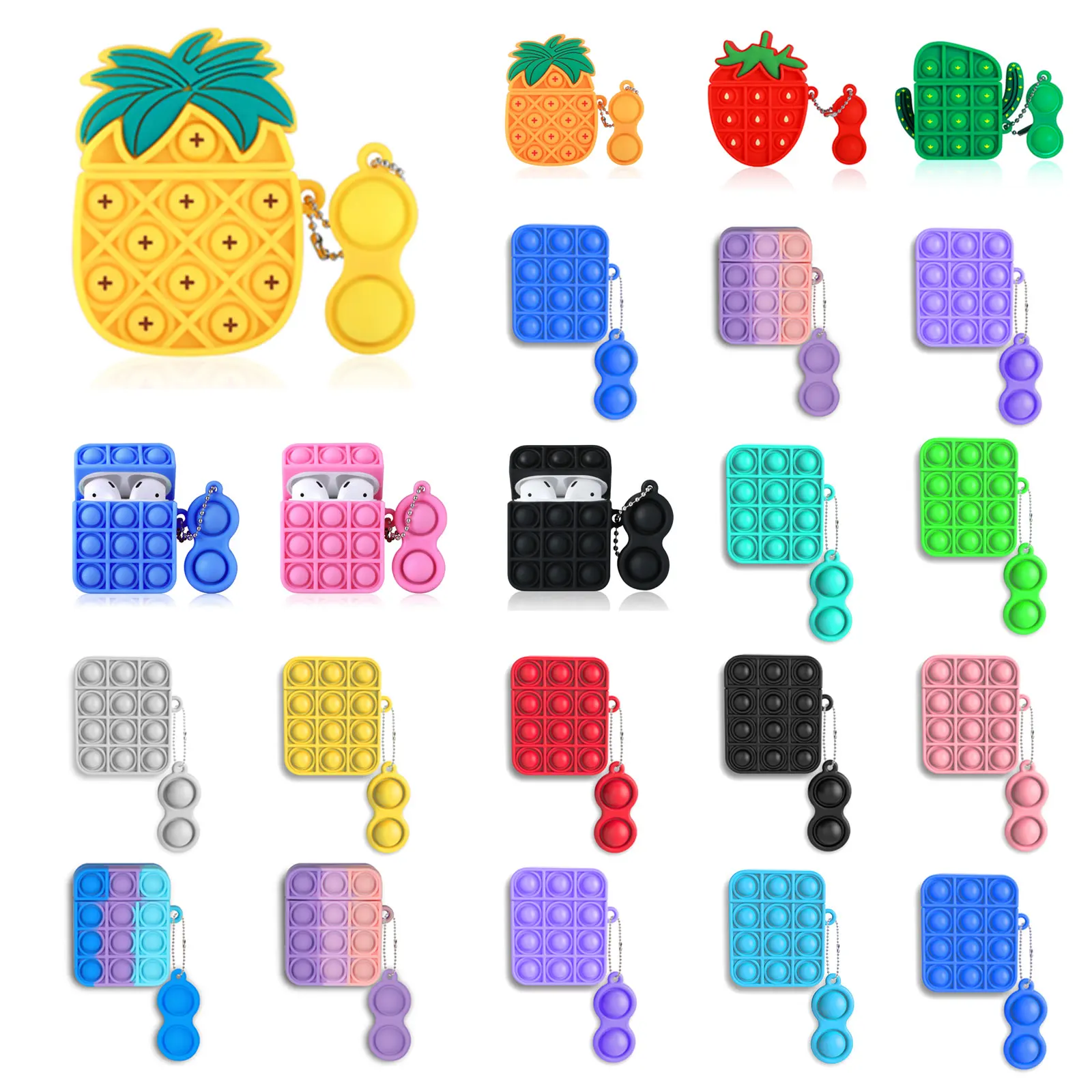 
Popit Fidget Toy Silicone Protective Case For Airpods 1/2 Reliever Stress Push It Bubble Creative For Airpod 2 Gen Case 