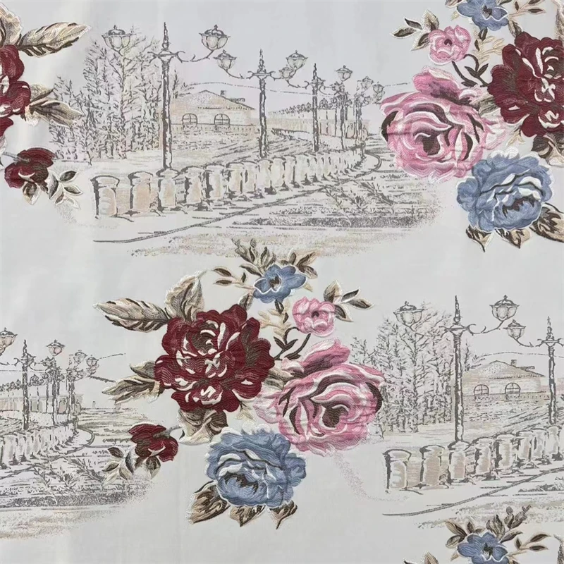 Wide width sheer blackout 100% polyester home textile upholstery yarn dyed woven vintage curtain floral embroidery fabric