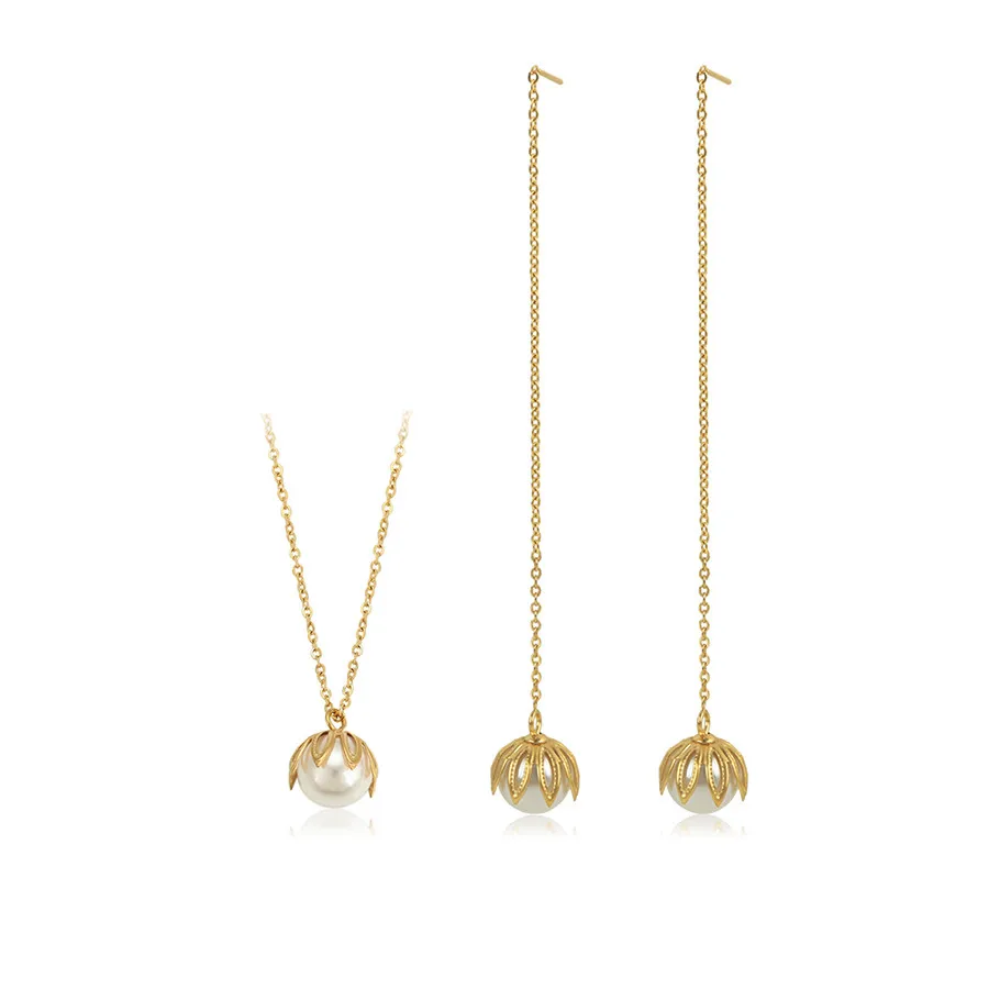 65384 xuping jewelry stainless Steel Elegant Fashion Cheap Pearl Pendant 14K Gold Plated Jewelry Set