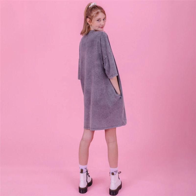Clothing Manufacturers Summer Oversized Graphic Acid Stone Vintage Wash T-shirt Dress Women