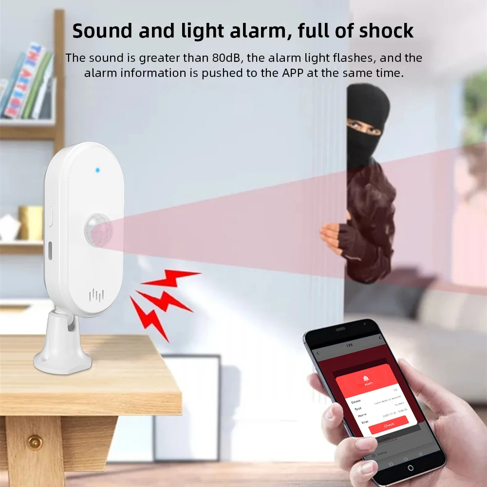Smart Home Security PIR Sensor Anti Theft Infrared Motion Sensor Tuya WIFI PIR Detector with 80db Alarm Sound