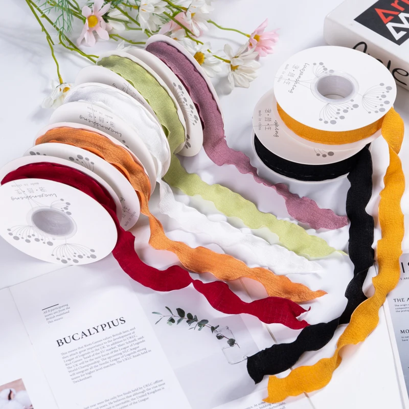 Wholesale 2.5CM Fashion Hair Bowknot Handmade Fancy Ruffle Ribbon Diy Decoration Webbing Wavy Ribbons