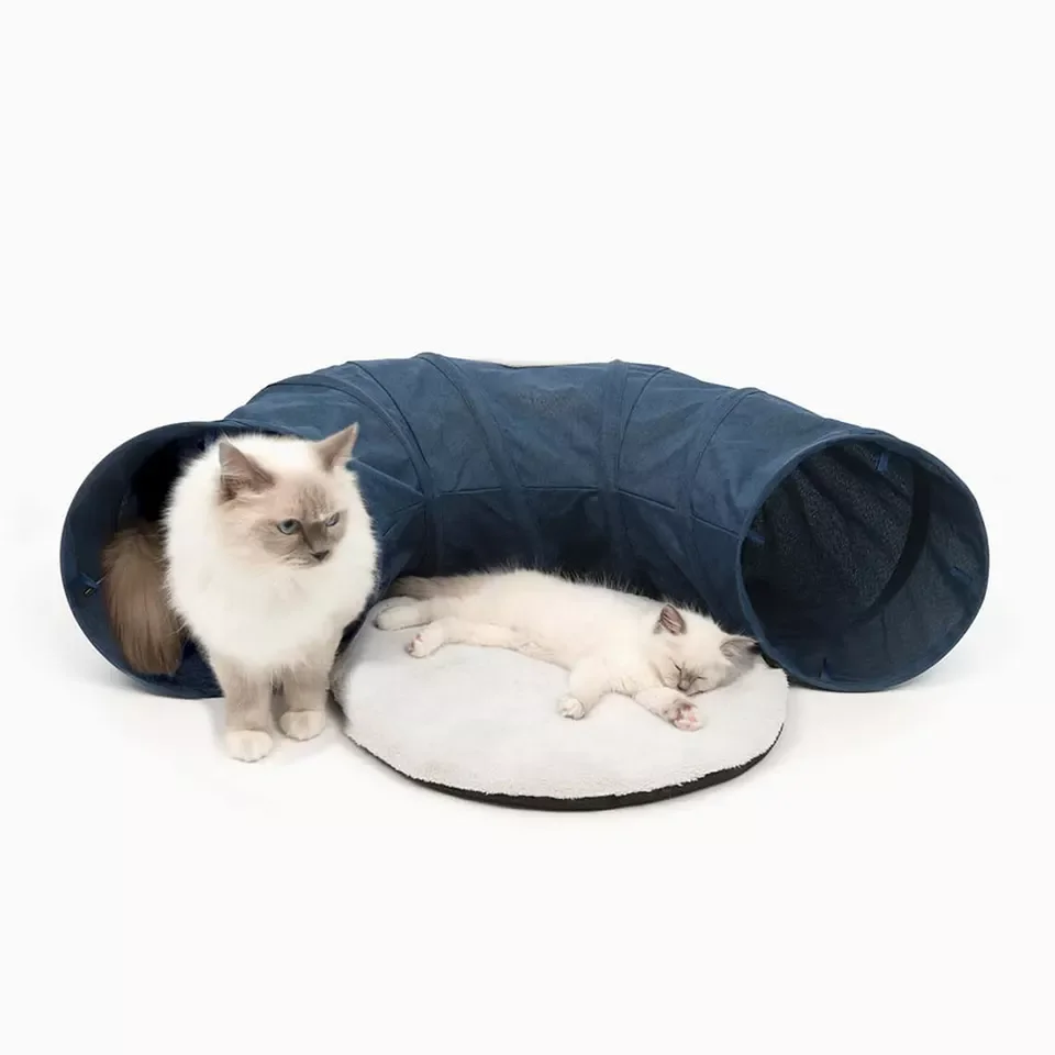 Portable pop up Multi-function cat and dogs round shape tunnel with a plush mat