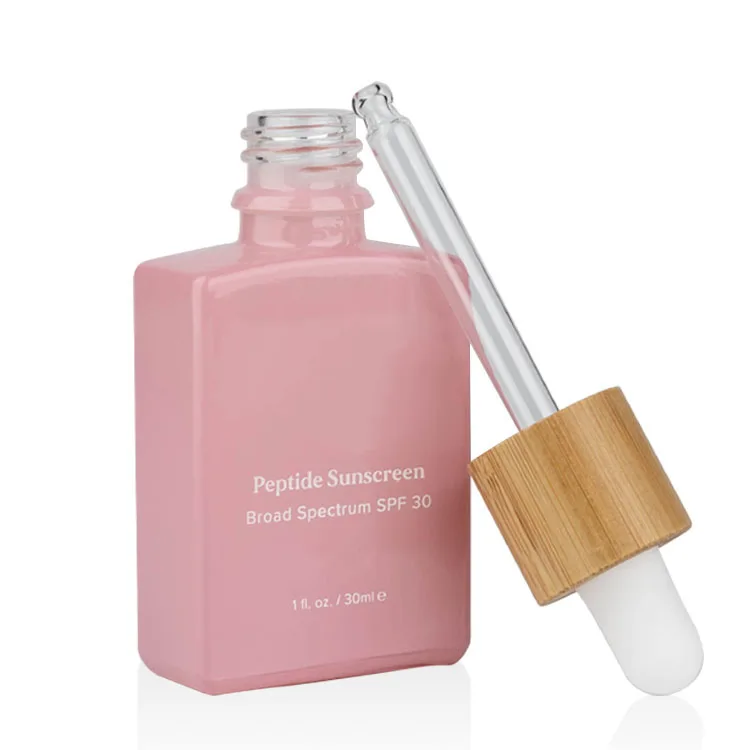 pink square glass bottle with bamboo dropper cosmetic bamboo dropper bottle for serum and essential oil natural bamboo material