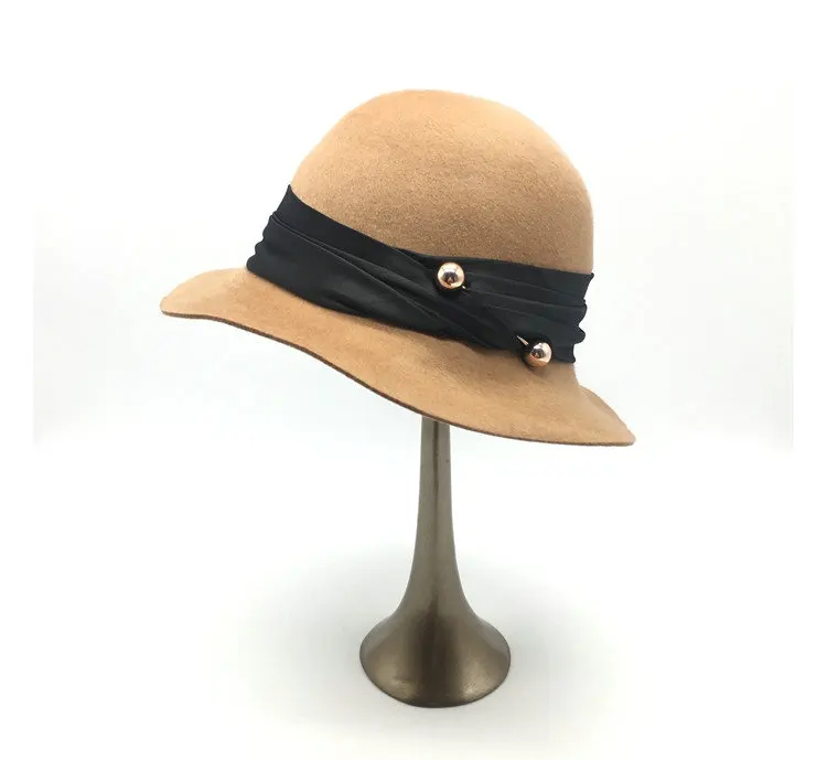 Fashion Ladies Fedora Hats Wool Felt Bucket Hat Wedding Church Hats New Designer Female Cloche Woolen Party Festival  Headgear