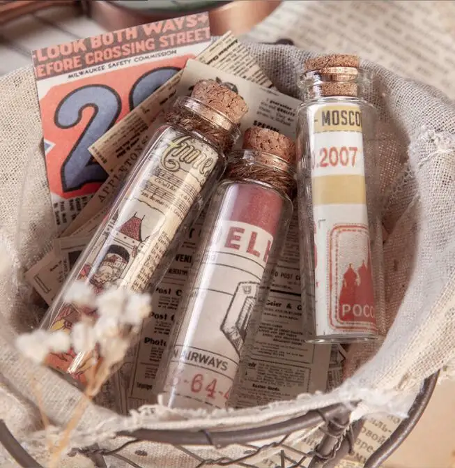 50 pages self-adhesive pocket stickers book with old newspaper retro plant washi stickers