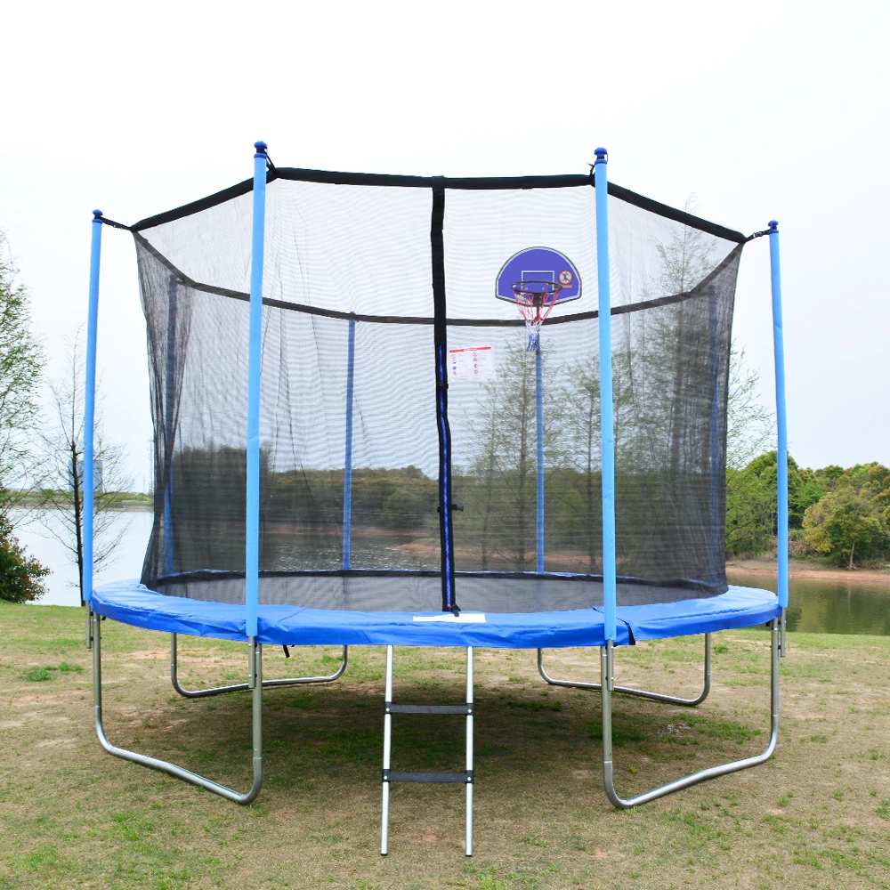 New Arrival Built In Safety Net Big Round Outdoor Trampolines With Basketball Circle
