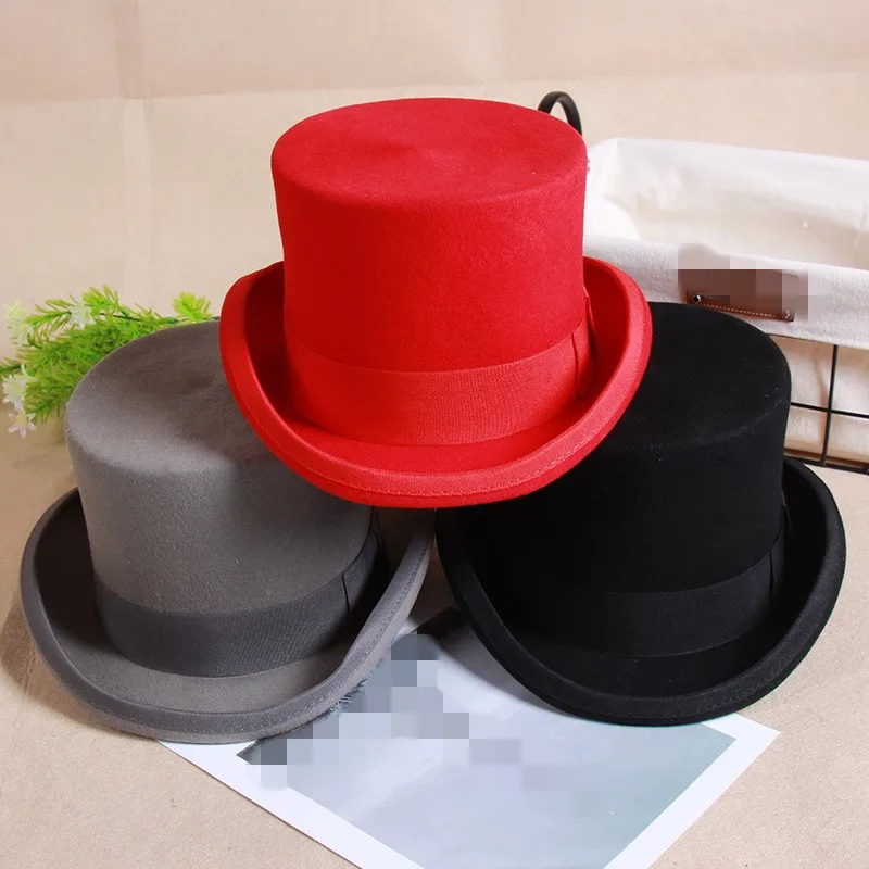 Cylinder Classic Elegant 100% Wool Felt top hats wholesale Victorian Style Made Hatter Tall Gentlemen formal dress hats for men