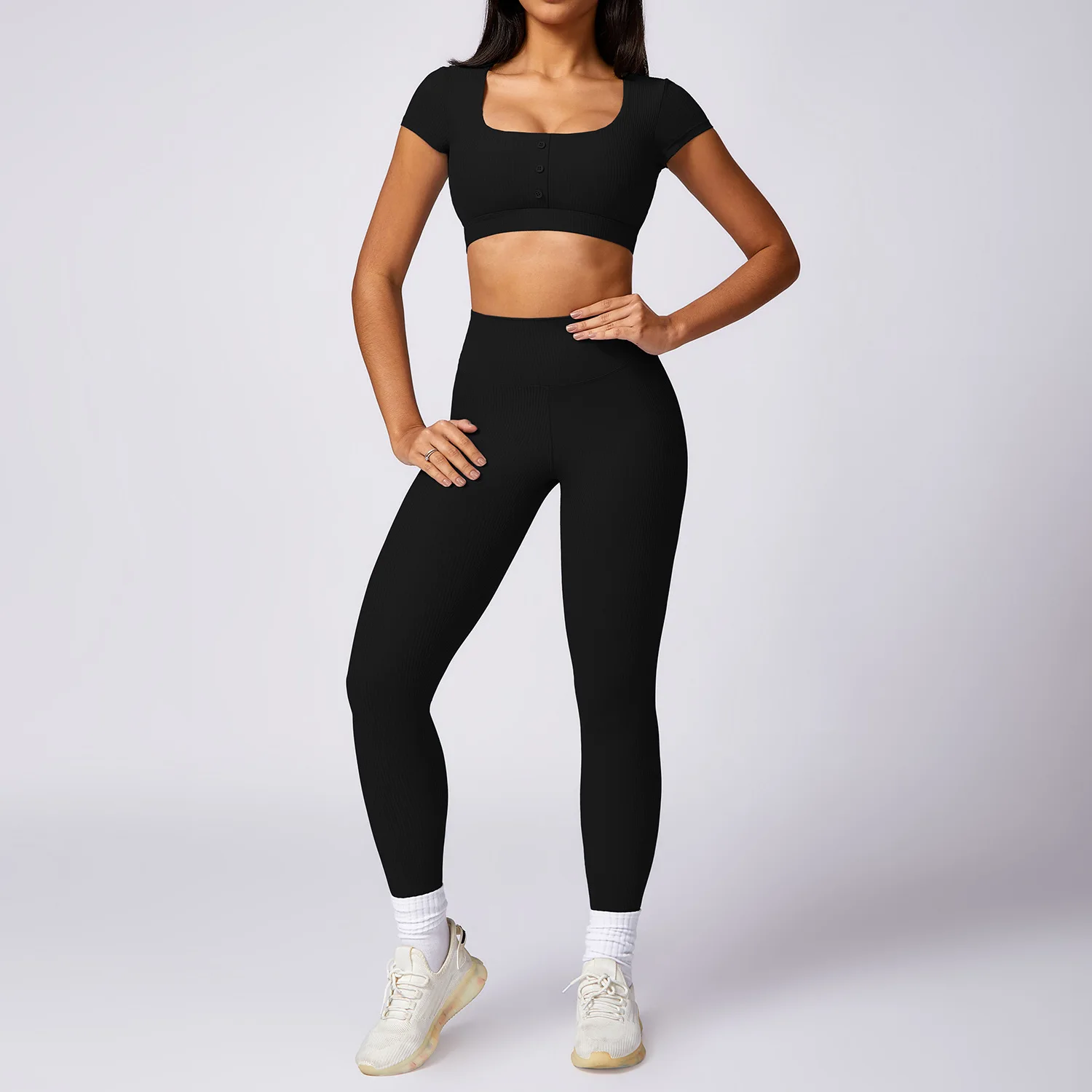 topRunning Fitness Short sleeved Shock Absorbing Quick Drying Tight Yoga Dress Thread Leisure Sports Set for Women 8616