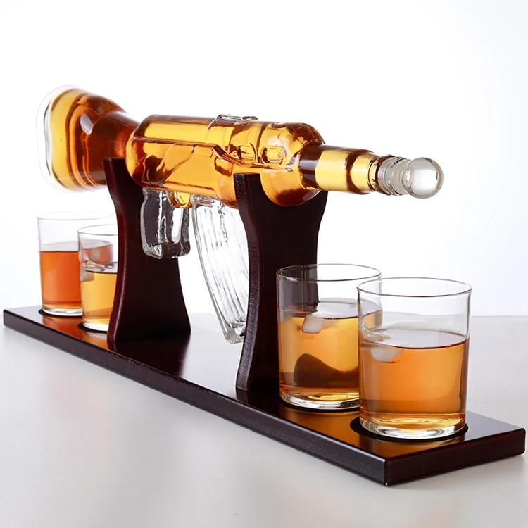 Factory wholesale high borosilicate glass gun shape wine bottle glass wine decanter