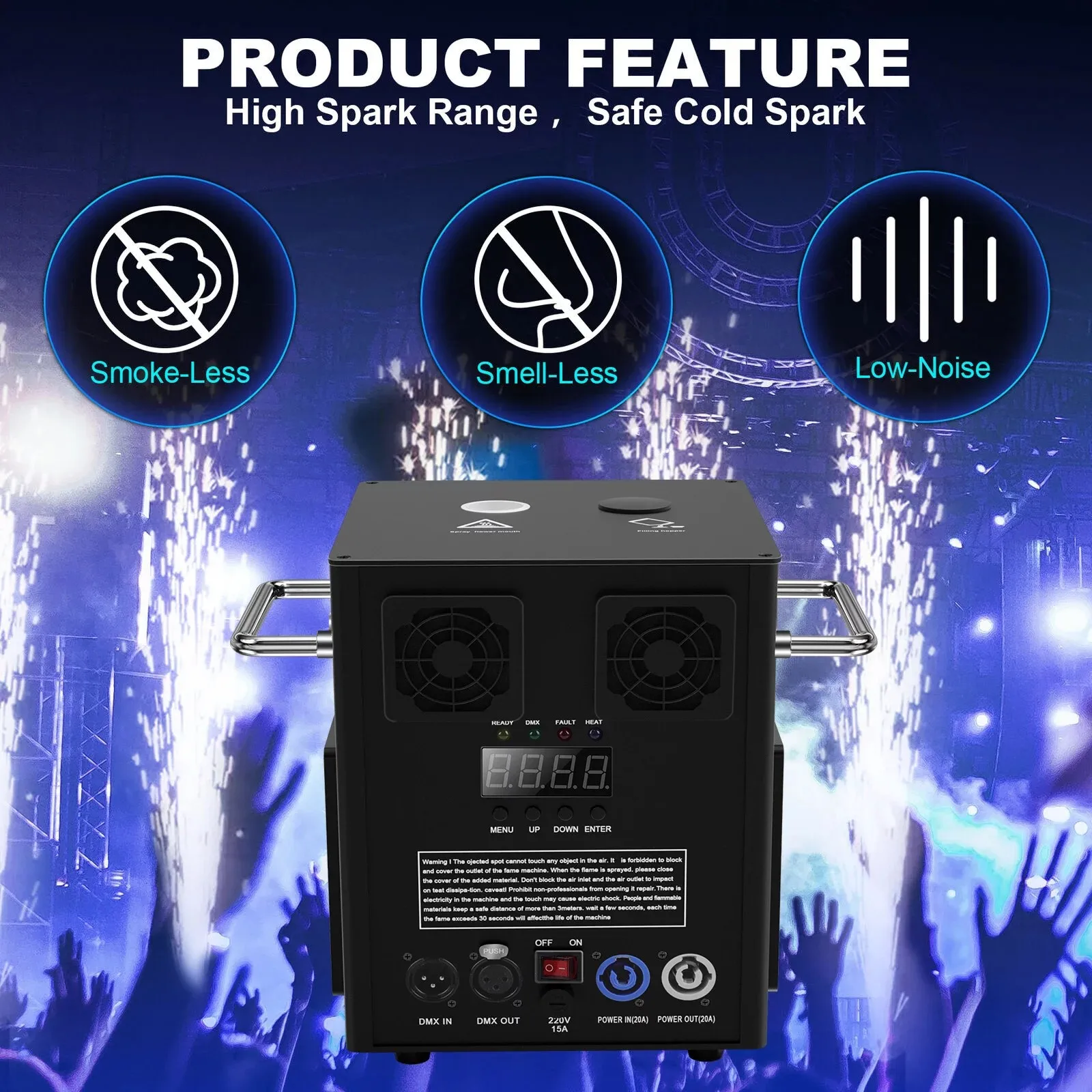 Hot Cold Spark Machine DMX Firework Machine 3-16ft Adjustable Stage Special Effect Machine for Wedding Party DJ Disco,Black