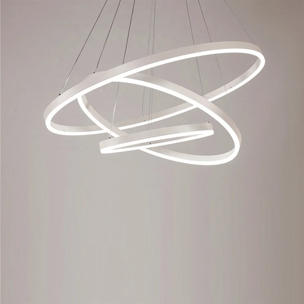 Modern Living Dining Room Nordic LED Ceiling Pendant Lamp European Dimmable Interior Lighting LED Acrylic Circle Ring Chandelier
