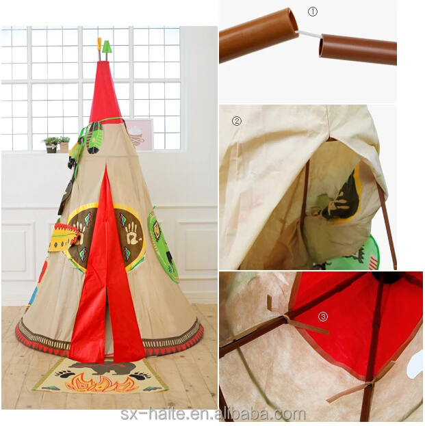 Wholesale Cotton Canvas with Stripe Printing Kids Teepee Indian Tent