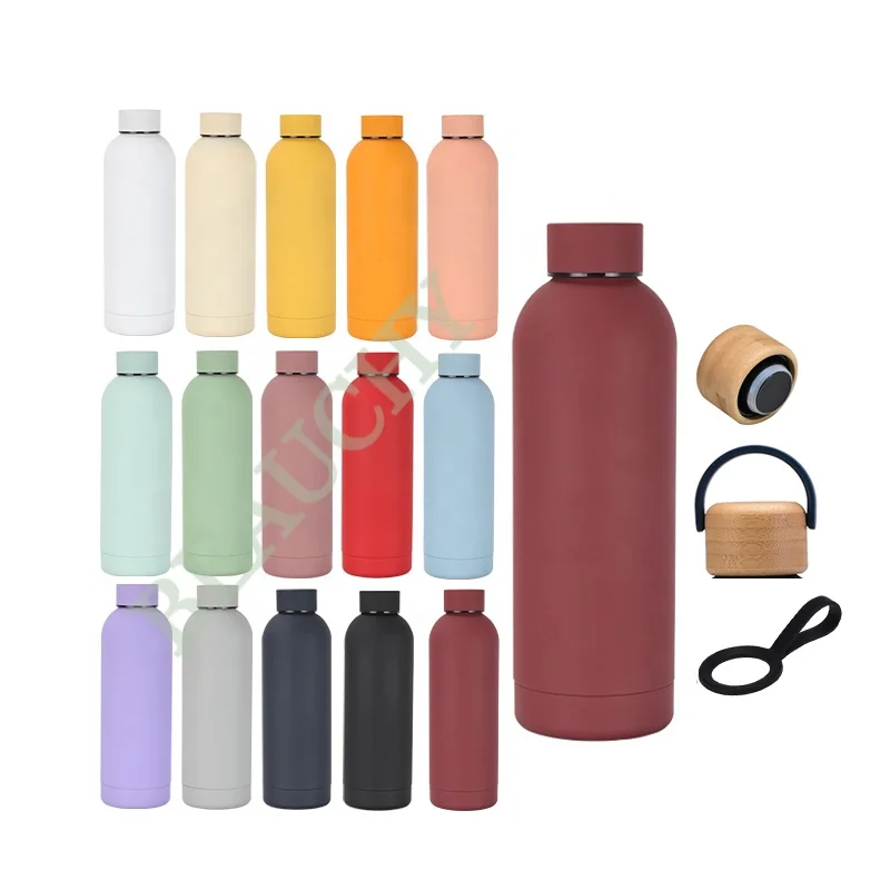 New products gym 500ml double wall stainless steel insulated sports water drinking bottles with rubber painted colorful for camp