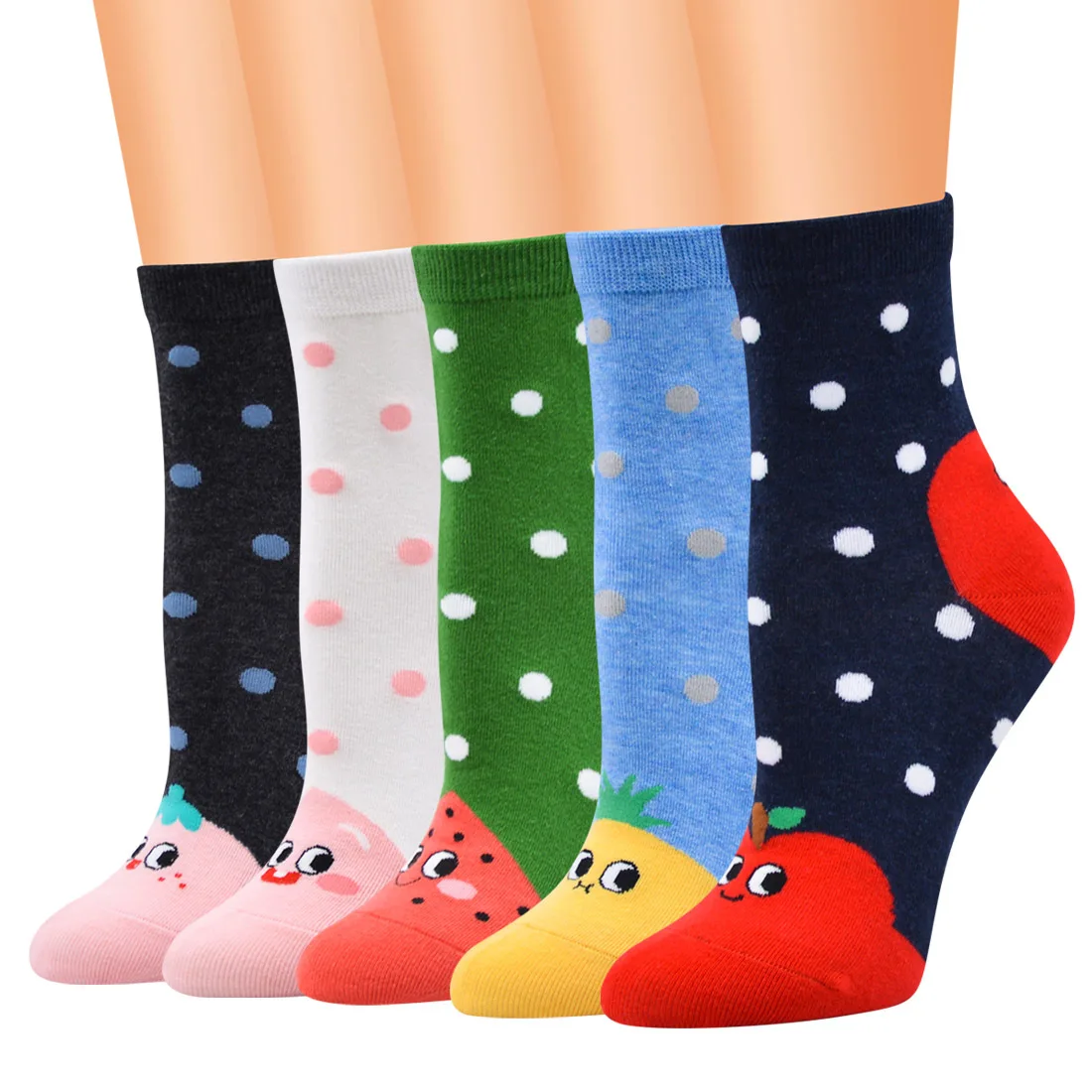 Geometric pattern cartoon fruit in the tube polka dot fun pattern ladies cotton socks (1600291285239)