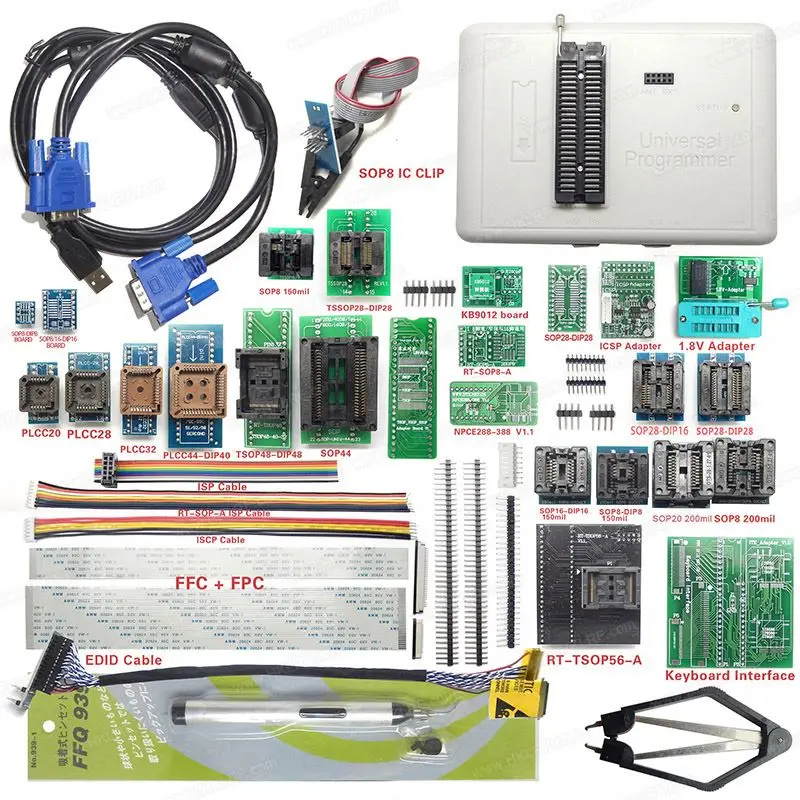 
 Новинка! Комбинированный! RT809H Универсальный NAND EMMC программист + 31 адаптер + всасывающая ручка IC горелка  