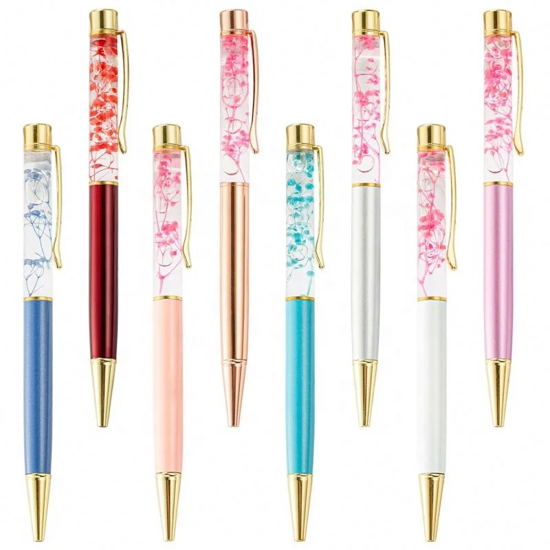 Popular  Novelty Advertising Liquid Metal Custom Logo Pen Promotion Oil Floating Flower Ballpoint Pen