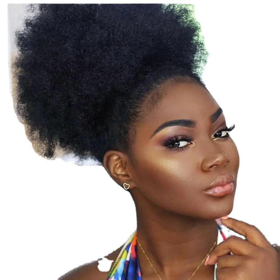 Человеческие волосы, накладной хвост на заколке, накладные человеческие волосы, Remy 4c, афро кудрявые волосы для черных женщин 120 г